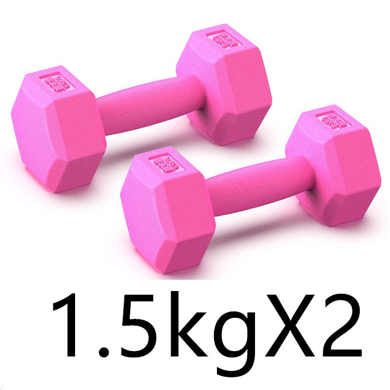 Pair of pink hex dumbbells, 1.5 kg each