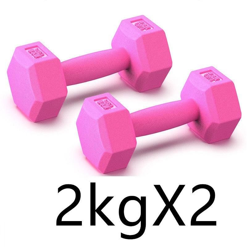 Pair of pink hex dumbbells, 2 kg each