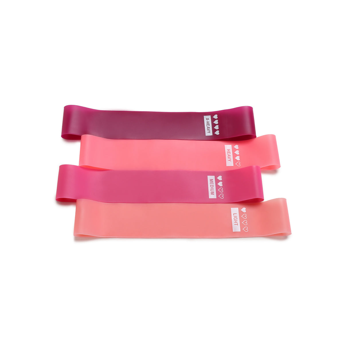 Set of four loop resistance bands in plum and shades of pink