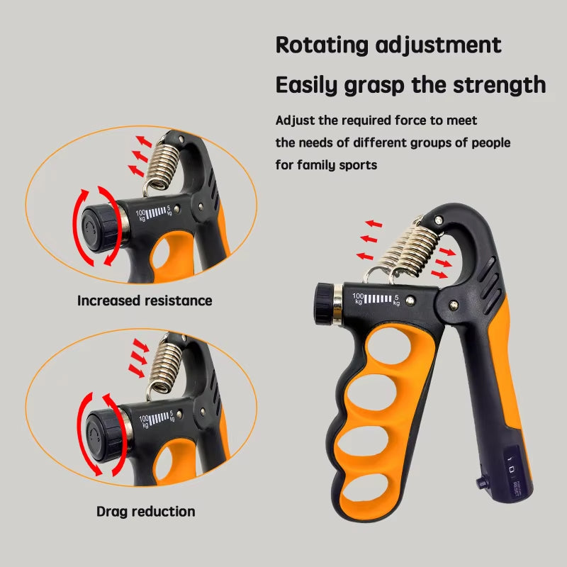 Diagram of the rotating knob on the hand grip strengthener for increasing or reducing resistance