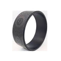 Dark grey yoga wheel with an embossed mandala and om pattern and a black inner rim