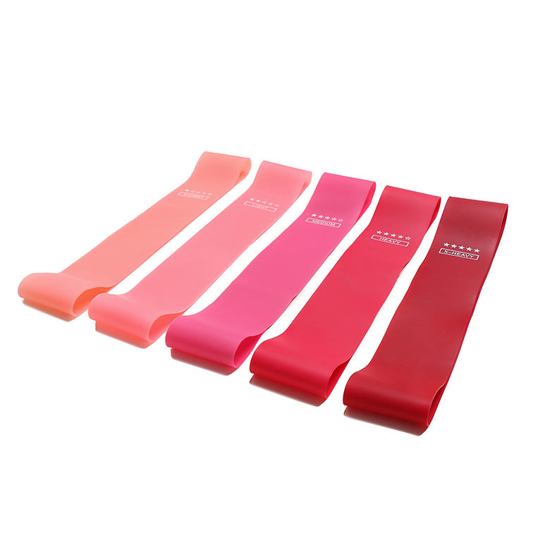 Set of five loop resistance bands in light pink through to red