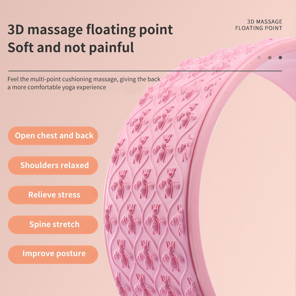 Close-up of the pink yoga wheel's raised massage points